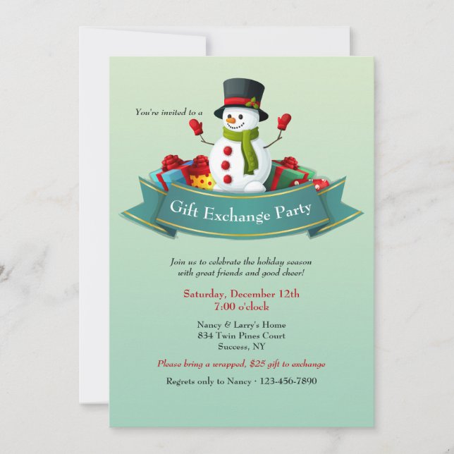 Invitación de fiesta de intercambio de regalos de  (Anverso)