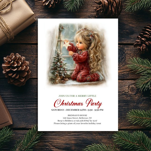 Invitación de fiesta de invierno Escena minimalist (Winter Party Invitation Minimal Holiday Scene Girl)