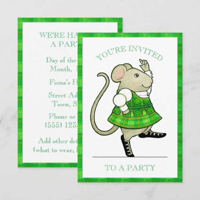 Invitación de fiesta de IRISH JIG MOUSE 3.5x5 (Anverso / Reverso)