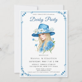 Invitación de fiesta de jardín con sombrero azul e