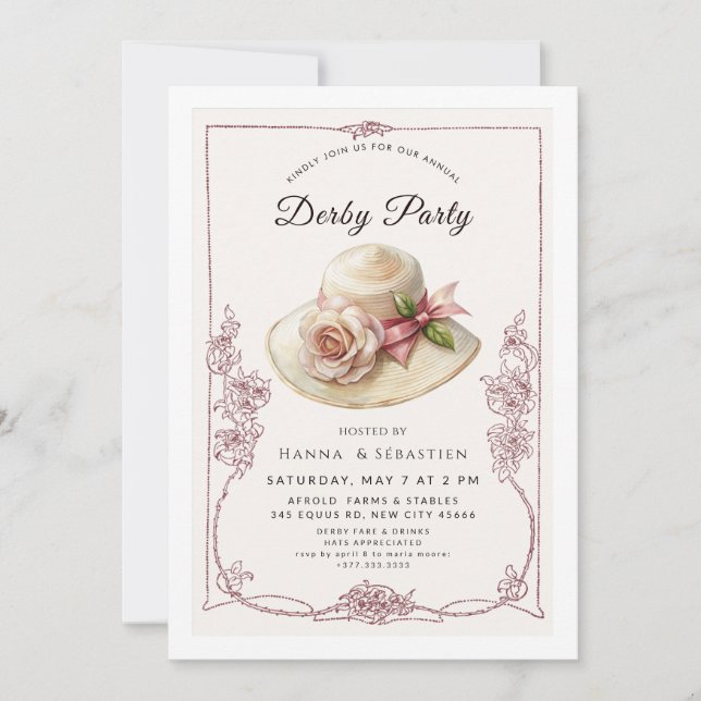 Invitación de fiesta de jardín con sombrero elegan (Anverso)