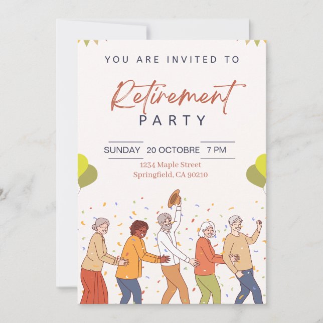 Invitación de fiesta de jubilación alegre y colori (Anverso)