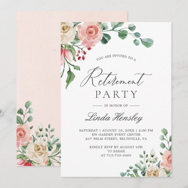 Invitación de fiesta de jubilación con acuarela de (Anverso / Reverso)