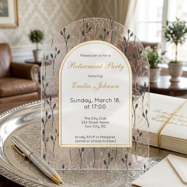 Invitación de fiesta de jubilación con arco floral (Subido por el creador)