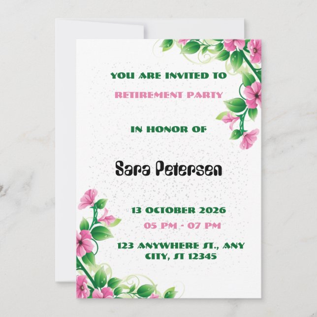 Invitación de fiesta de jubilación de delicada flo (Anverso)