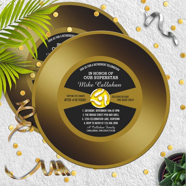Invitación de fiesta de jubilación de disco de vin (Subido por el creador)