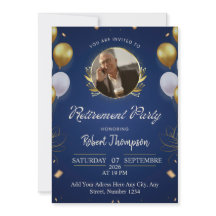 Invitación de fiesta de jubilación elegante azul y