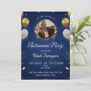 Invitación de fiesta de jubilación elegante azul y