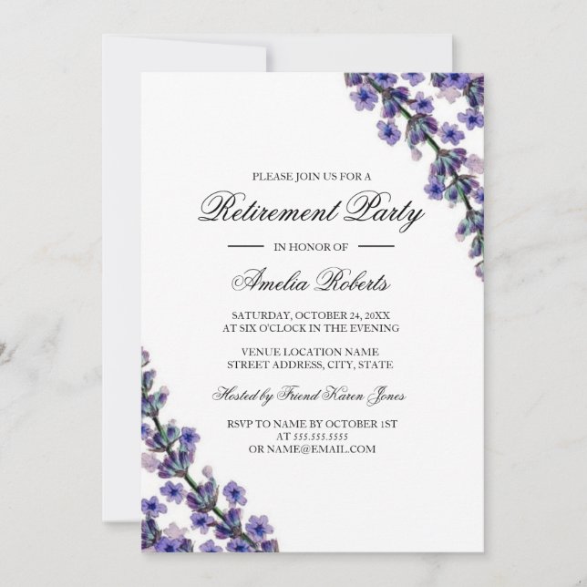 Invitación de fiesta de jubilación elegante de lav (Anverso)