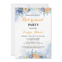 Invitación de fiesta de jubilación floral azul y m