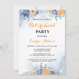 Invitación de fiesta de jubilación floral azul y m