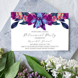 Invitación de fiesta de jubilación floral púrpura