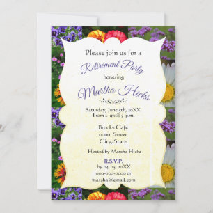 Invitación de fiesta de jubilación floral púrpura