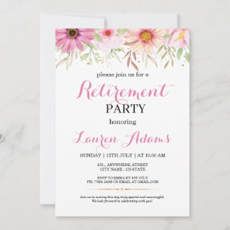 Invitación de fiesta de jubilación floral rosa