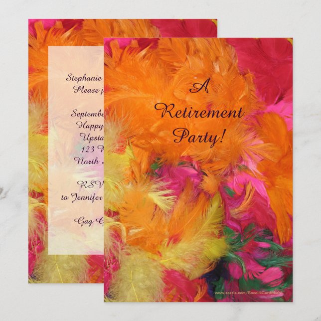 Invitación de Fiesta de Jubilación, Naranja, pluma (Anverso / Reverso)