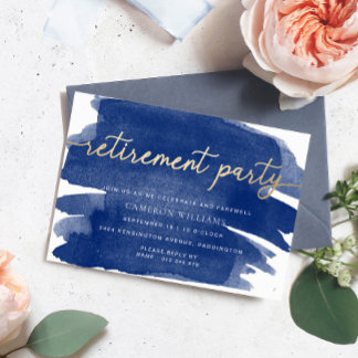 Invitación de fiesta de jubilación Navy Watercolou