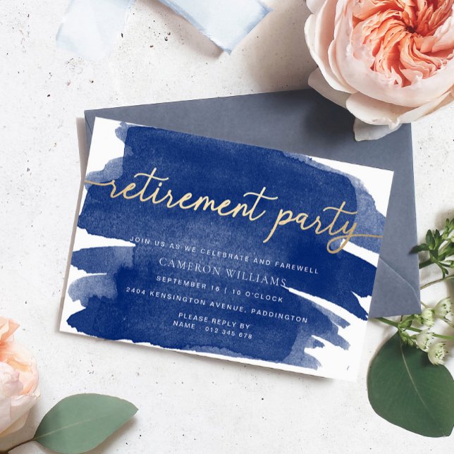 Invitación de fiesta de jubilación Navy Watercolou (Subido por el creador)