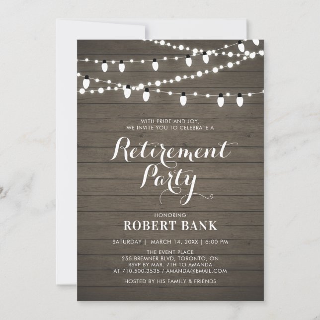 Invitación de fiesta de jubilación Rustic Wood & L (Anverso)