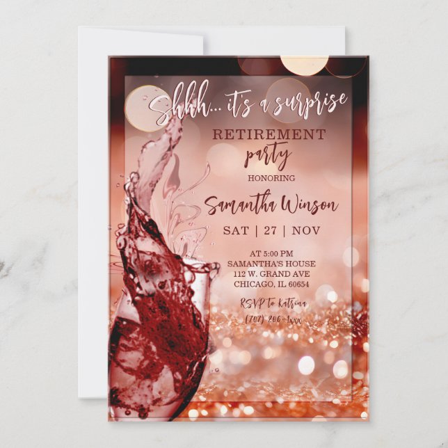 Invitación de fiesta de jubilación sorpresa Rosa D (Anverso)