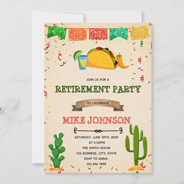 invitación de fiesta de jubilación Taco Bout Retir (Anverso)