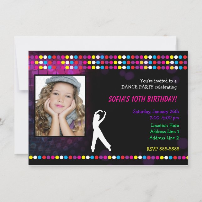 Invitación de fiesta de Just Dance Party con bola  (Anverso)