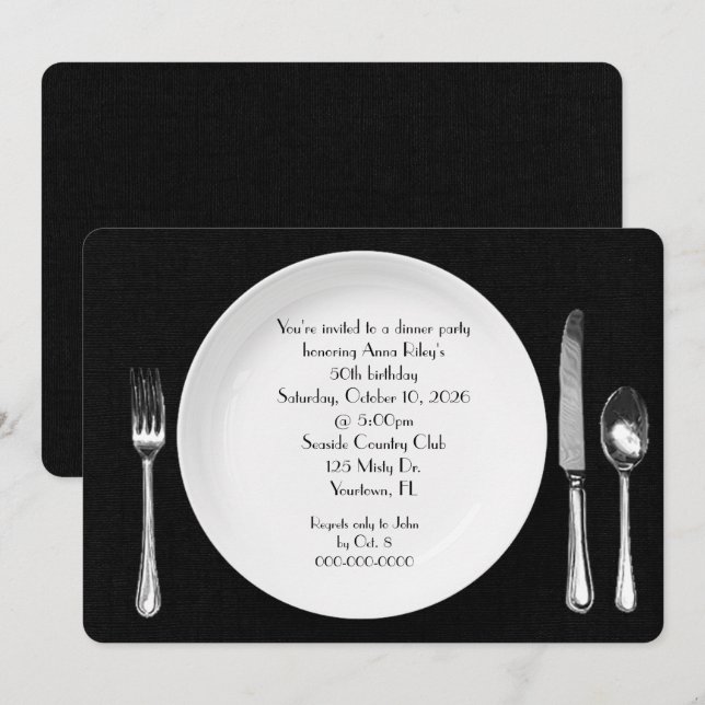 Invitación de Fiesta de la cena de cumpleaños sobr (Anverso / Reverso)