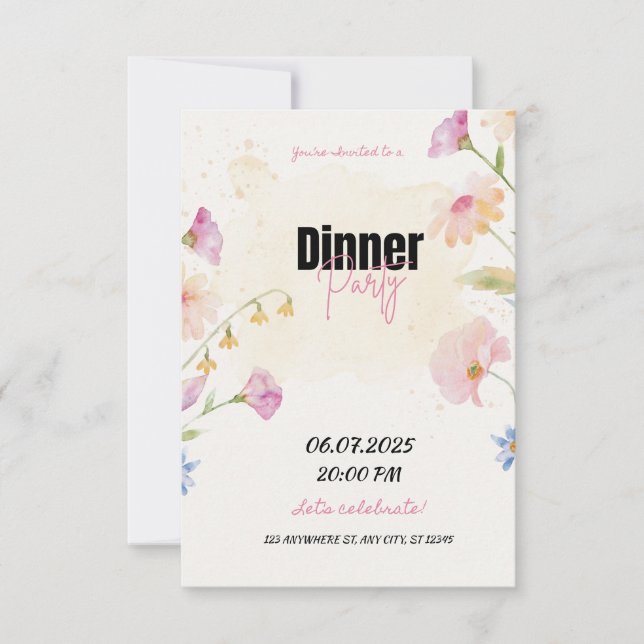 Invitación de Fiesta de la cena de Pastel Floral (Anverso)
