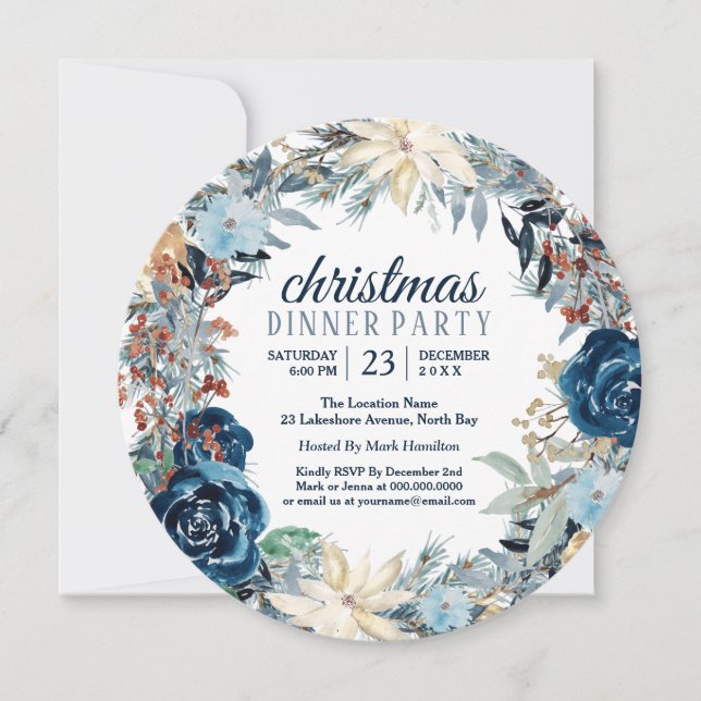 Invitación de fiesta de la corona azul de invierno (Anverso)
