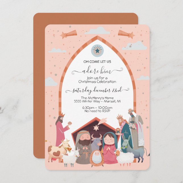 Invitación de Fiesta de la escena de la Natividad  (Anverso / Reverso)
