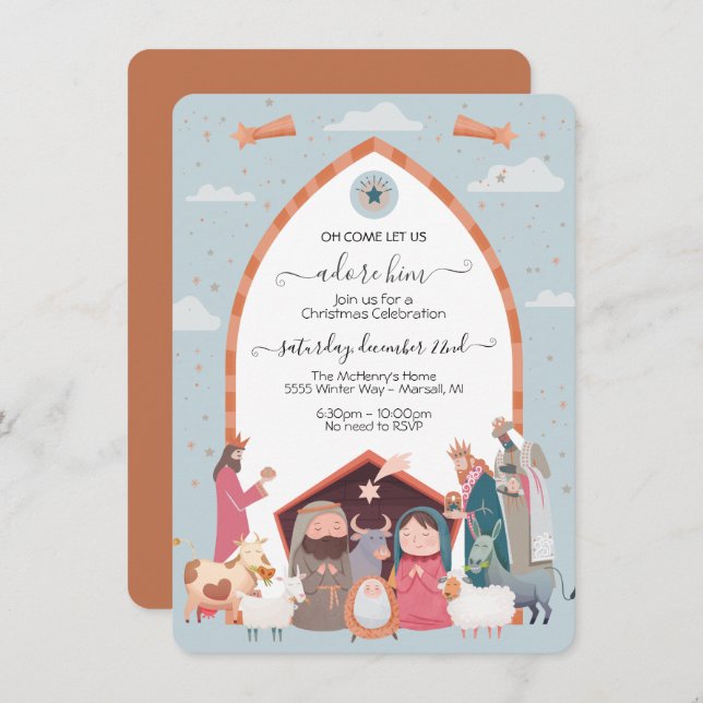 Invitación de Fiesta de la escena de la Natividad  (Anverso / Reverso)