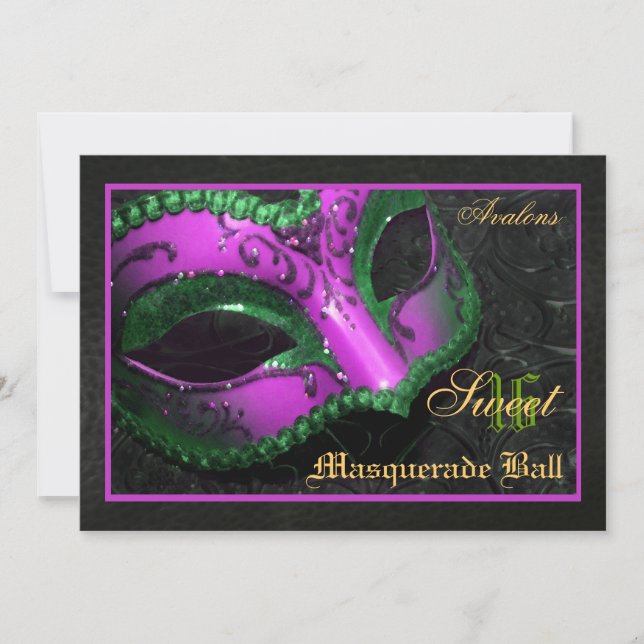 Invitación de fiesta de la mascarada rosa dulce 16 (Anverso)