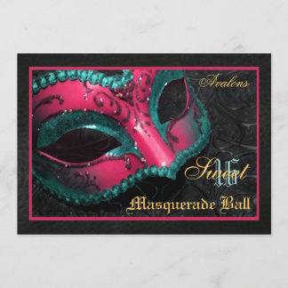Invitación de fiesta de la mascarada rosa dulce 16