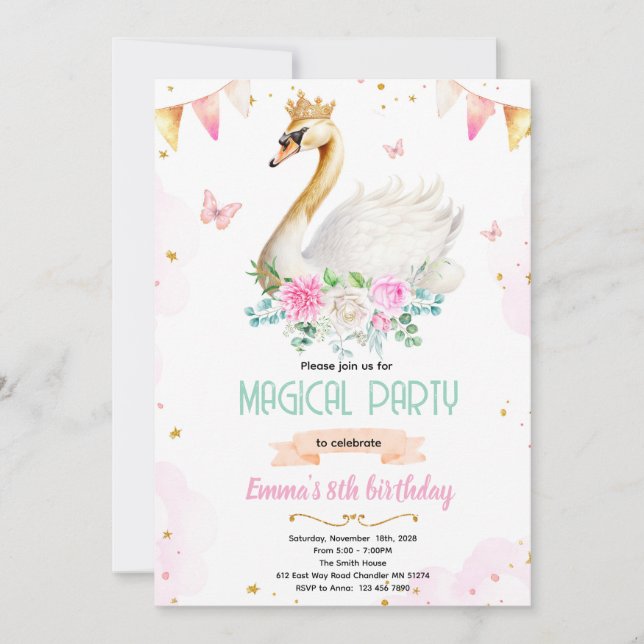 invitación de fiesta de la princesa cisne (Anverso)