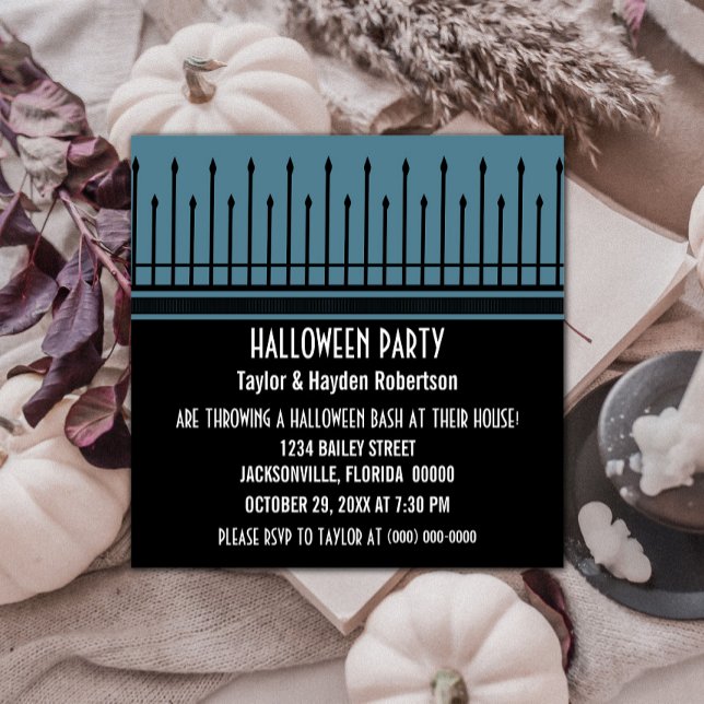 Invitación de Fiesta de la Puerta de Halloween, az (Spooky Halloween Gate Party Invite - Blue)