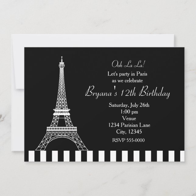 Invitación de fiesta de la Torre Eiffel París en b (Anverso)