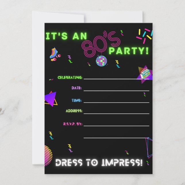 Invitación de fiesta de los 80 (Anverso)