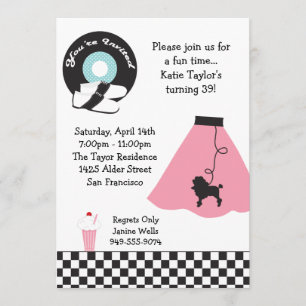 Invitación de fiesta de los años 50