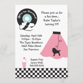 Invitación de fiesta de los años 50
