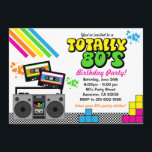 Invitación de fiesta de los años 80<br><div class="desc">Son los 80,  TOTALMENTE. Invite a sus amigos a su próximo fiesta retro de los 80 con esta invitación totalmente impresionante. Cuenta con caja de cambios,  cintas de cassette y colores neones de los años 80.</div>