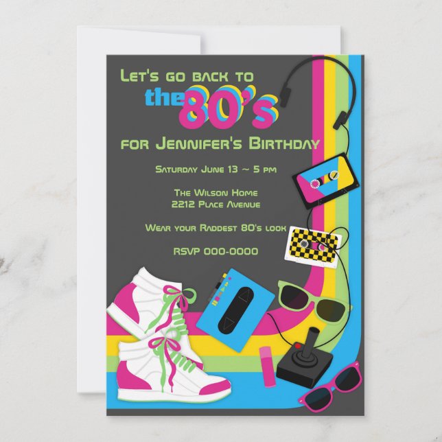 Invitación de fiesta de los años 80 (Anverso)