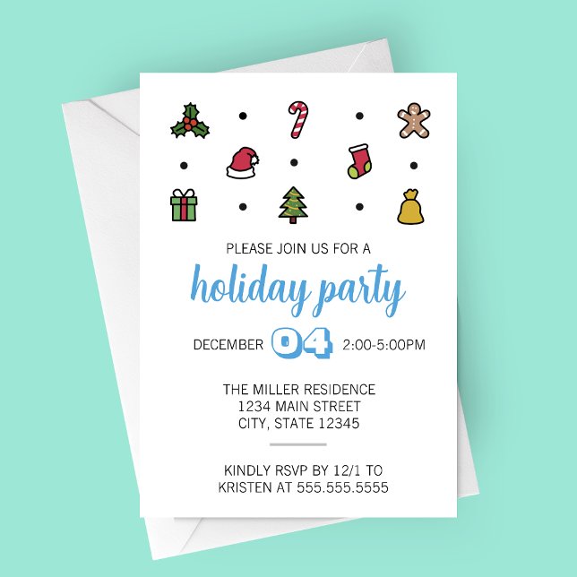 Invitación de fiesta de los iconos de vacaciones (Modern Christmas Icons Holiday Party Invitation)