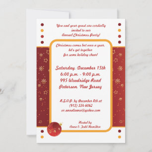 Invitación de fiesta de los Ornamentos de Navidad