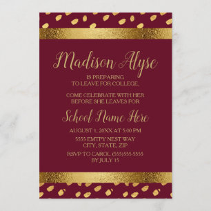 Invitación de fiesta de maleta de color burgundy y