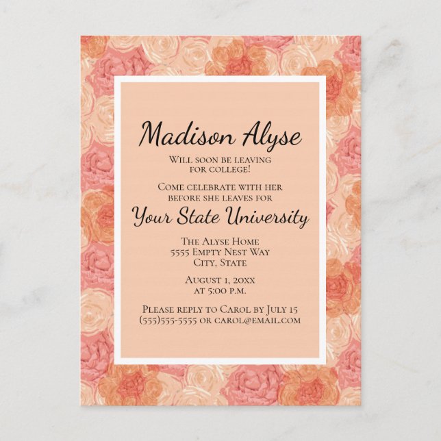 Invitación de fiesta de maletín universitario flor (Anverso)