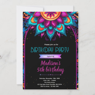 Invitación de fiesta de mandala colorido
