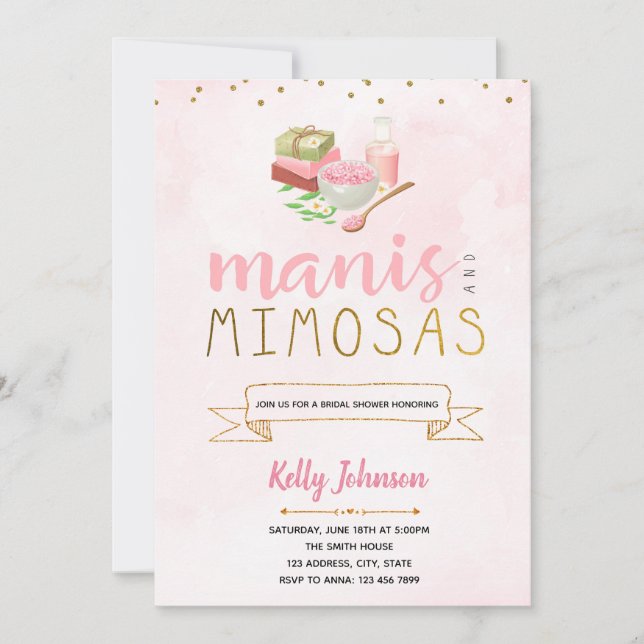 invitación de fiesta de Manis y Mimosas (Anverso)