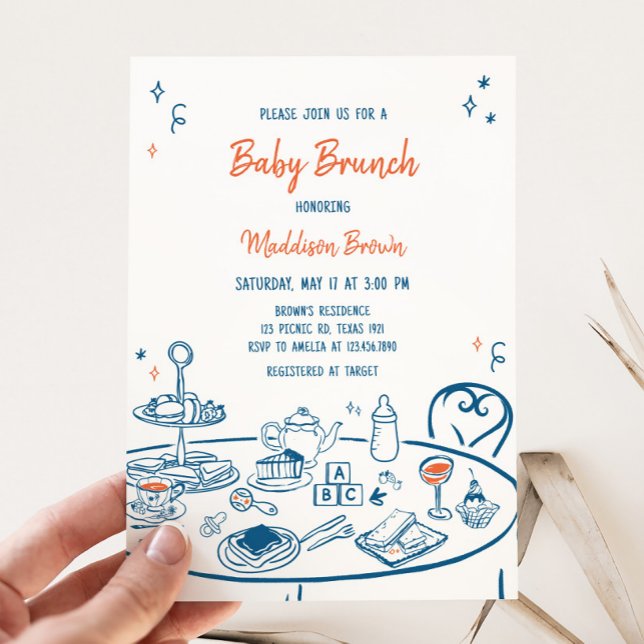 Invitación de Fiesta de mano para Baby Shower (Hand Drawn Baby Brunch Party Baby Shower Invitation
)