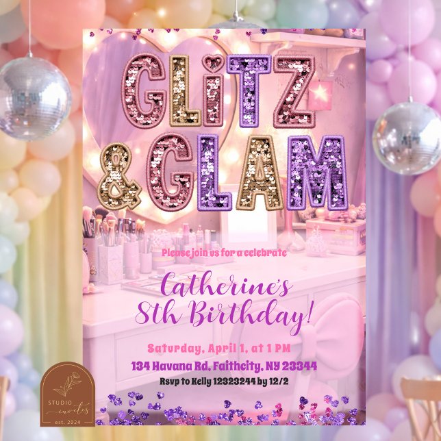 Invitación de fiesta de maquillaje con brillo y gl (Subido por el creador)