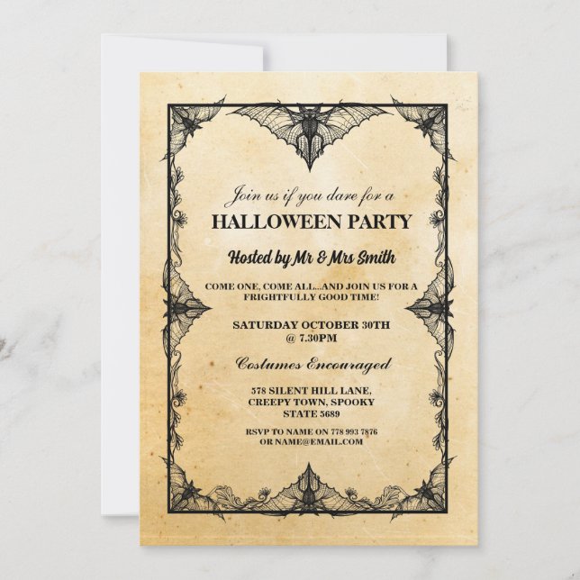 Invitación de Fiesta de marco gótico negro de Hall (Anverso)