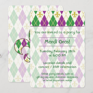 Invitación de fiesta de Mardi Gras Argyle